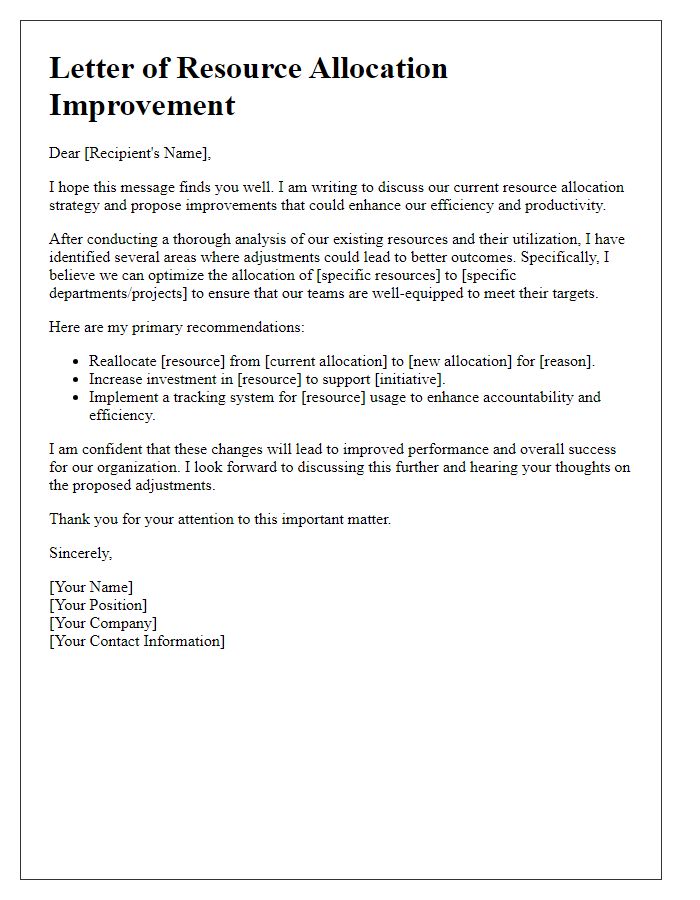 Letter template of resource allocation improvement