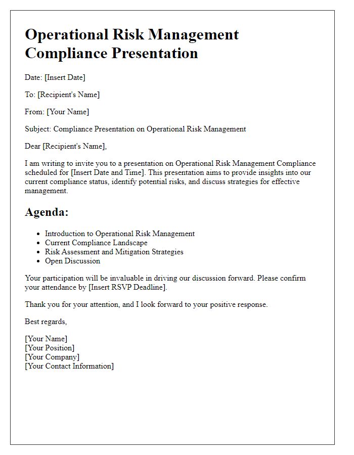 Letter template of operational risk management compliance presentation