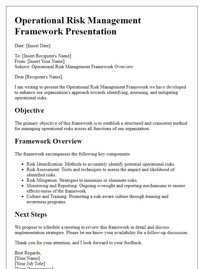 Letter template of operational risk management framework presentation