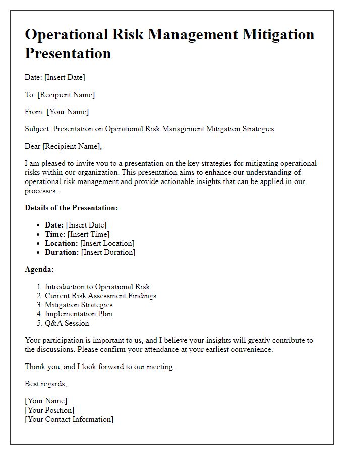 Letter template of operational risk management mitigation presentation