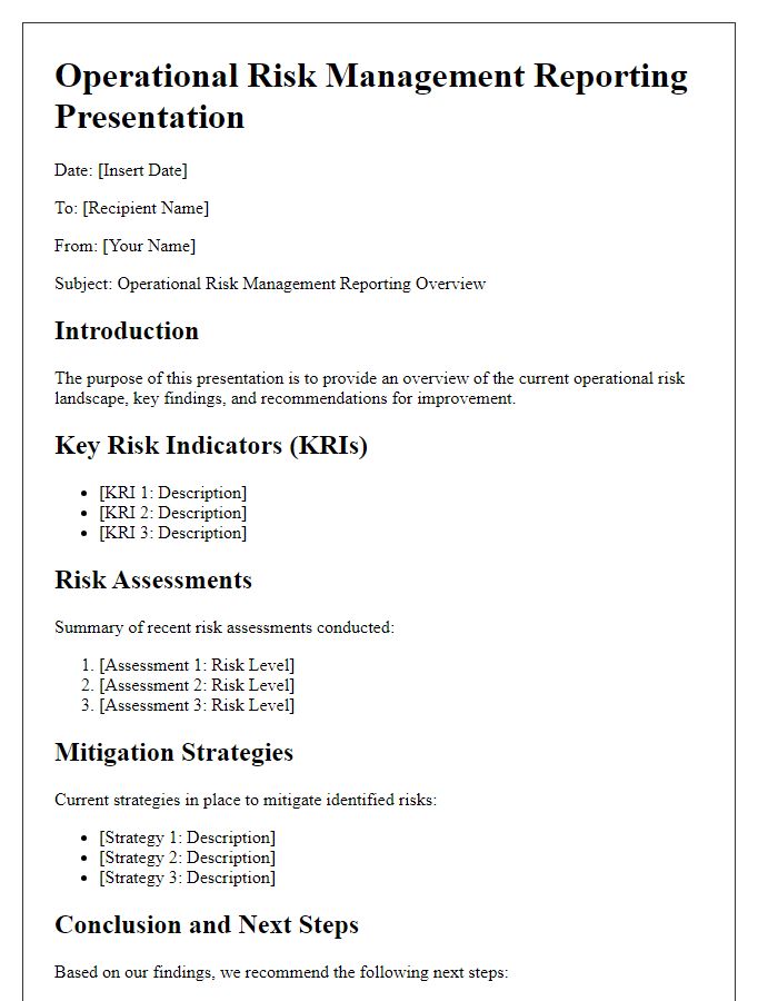 Letter template of operational risk management reporting presentation