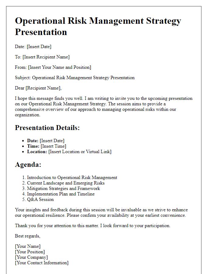 Letter template of operational risk management strategy presentation