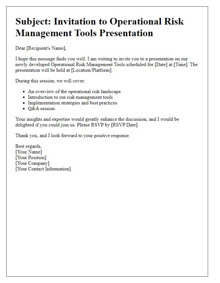 Letter template of operational risk management tools presentation