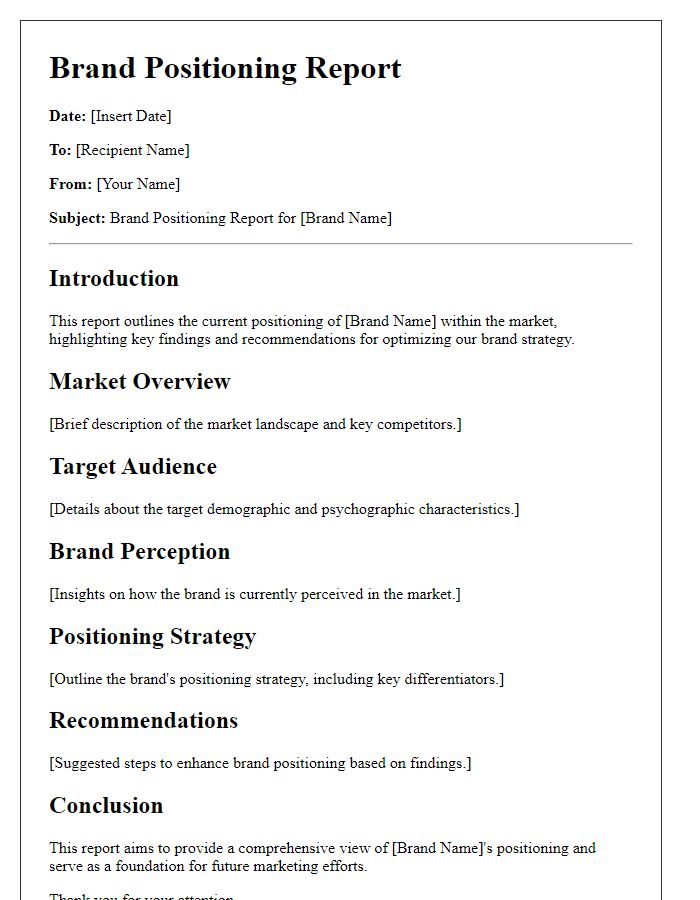 Letter template of brand positioning report