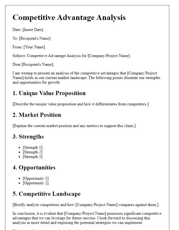 Letter template of competitive advantage analysis