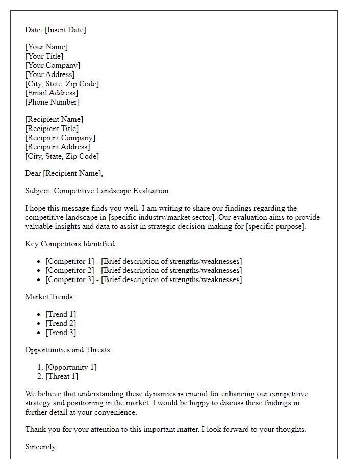 Letter template of competitive landscape evaluation