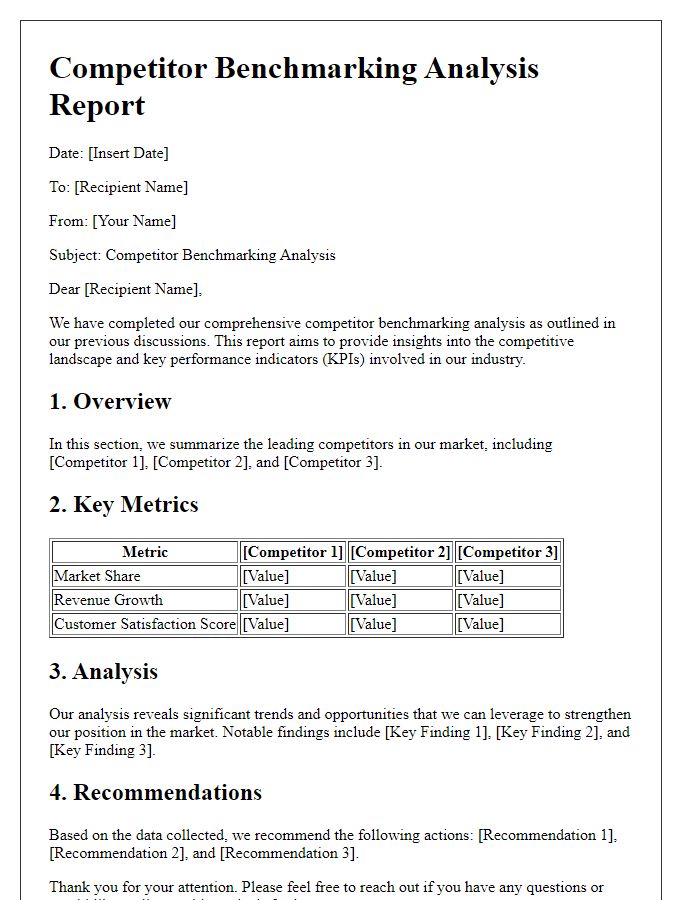 Letter template of competitor benchmarking analysis