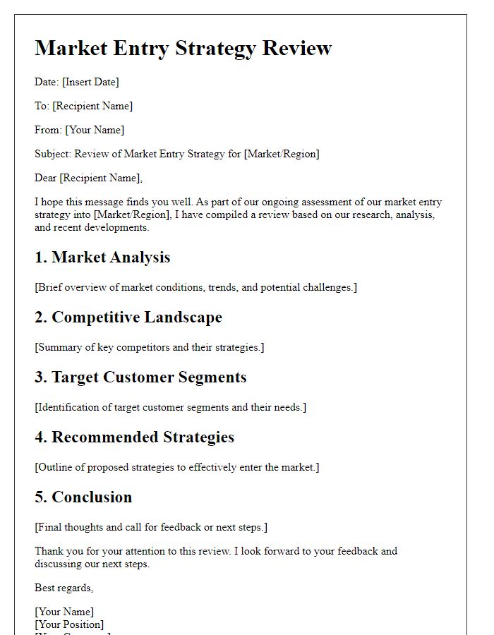 Letter template of market entry strategy review