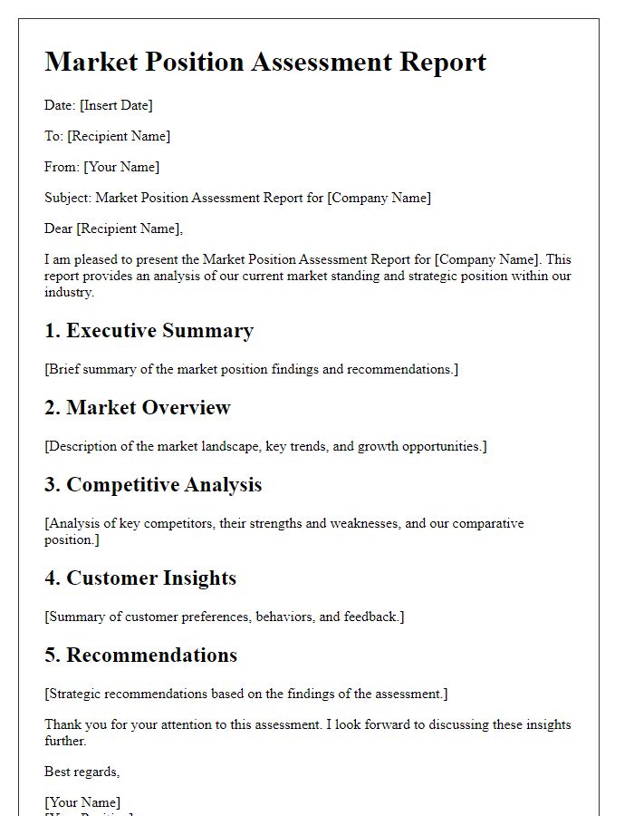 Letter template of market position assessment report