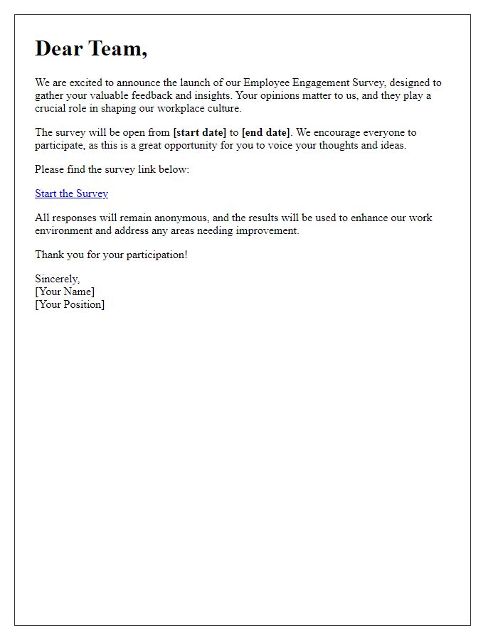 Letter template of employee engagement survey announcement