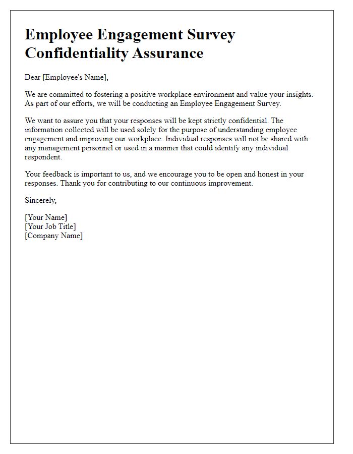 Letter template of employee engagement survey confidentiality assurance