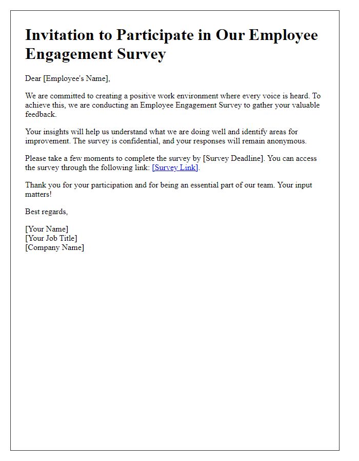 Letter template of employee engagement survey invitation