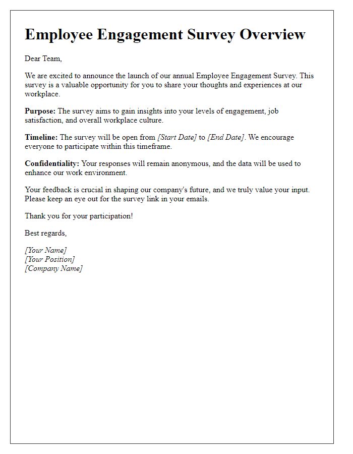 Letter template of employee engagement survey overview