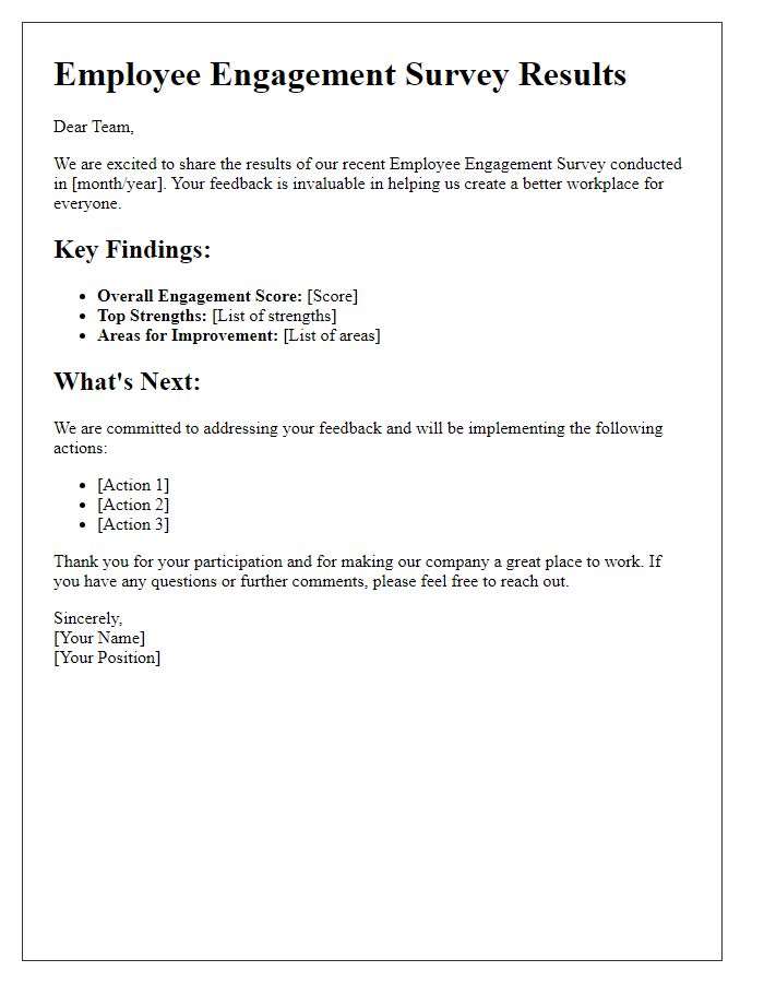 Letter template of employee engagement survey results sharing