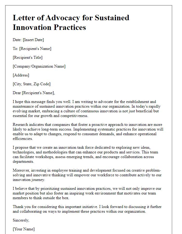 Letter template of advocating for sustained innovation practices