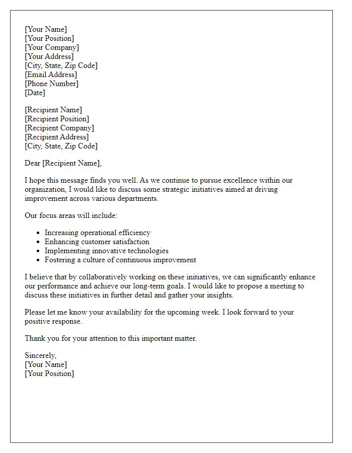 Letter template of driving strategic initiatives for improvement