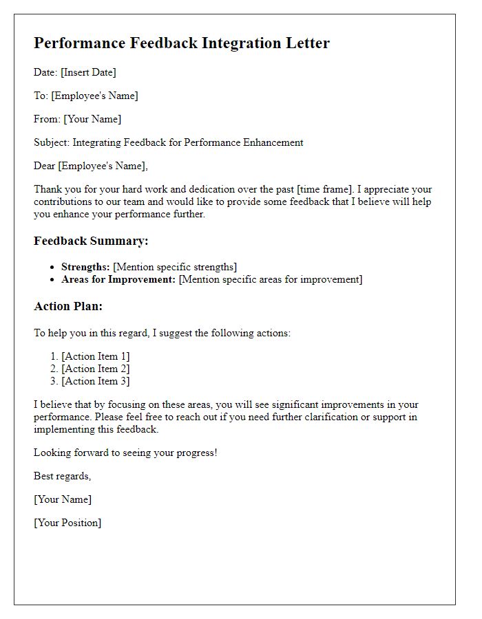 Letter template of integrating feedback for performance enhancement