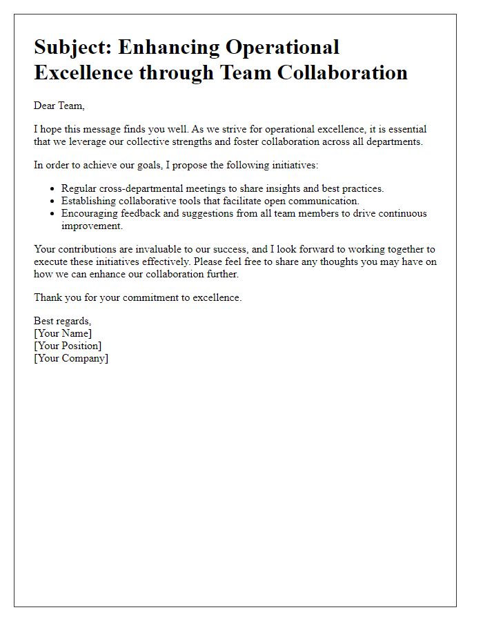 Letter template of leveraging team collaboration for operational excellence