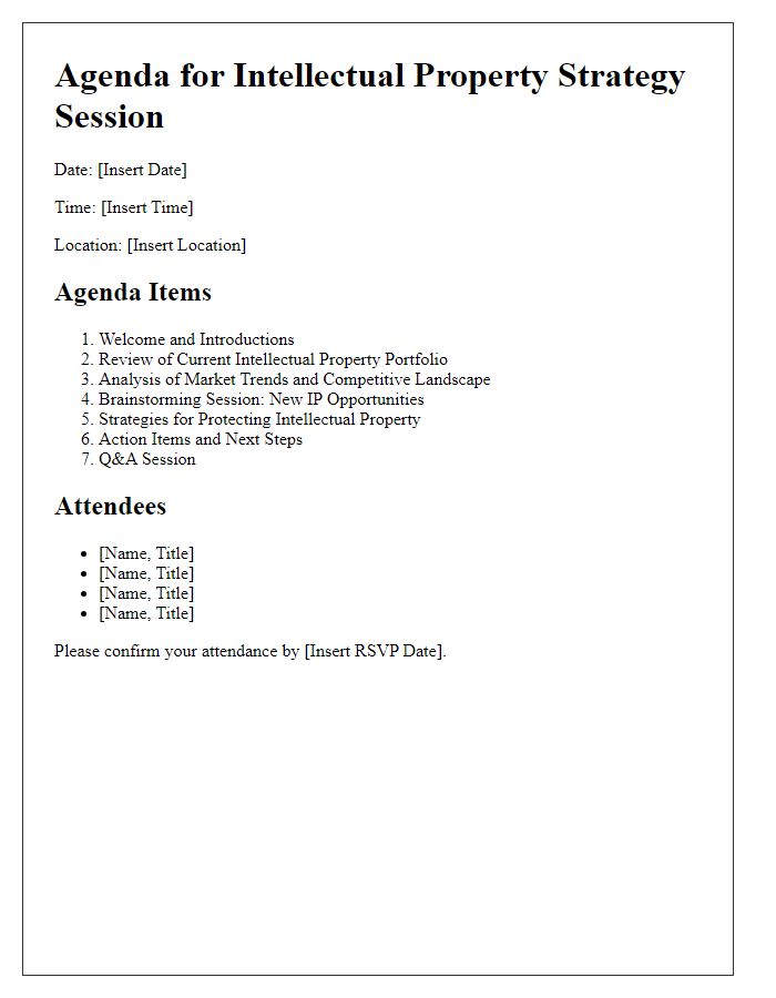 Letter template of agenda for the intellectual property strategy session