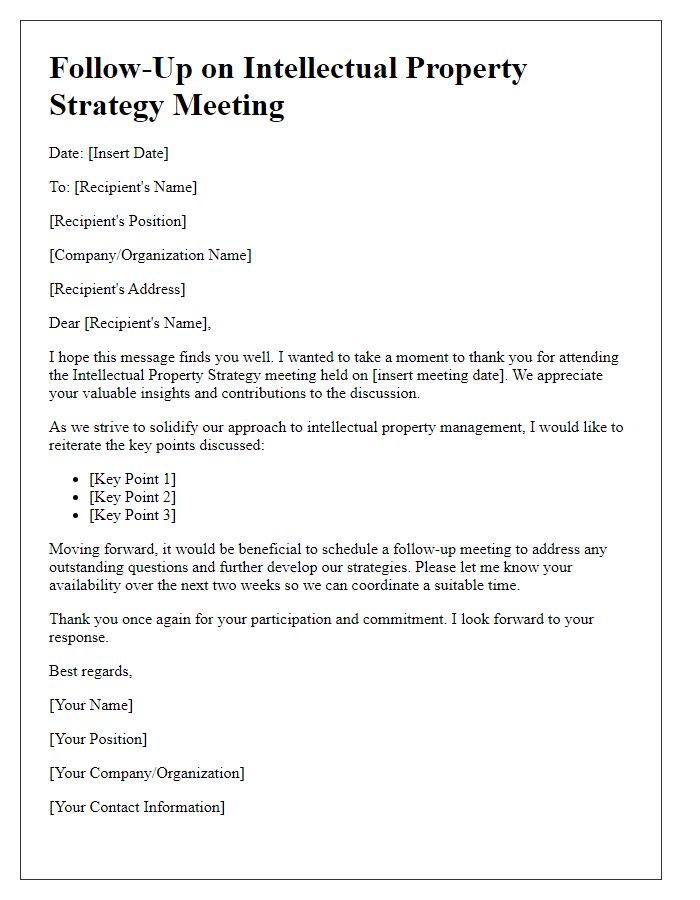 Letter template of follow-up for the intellectual property strategy meeting