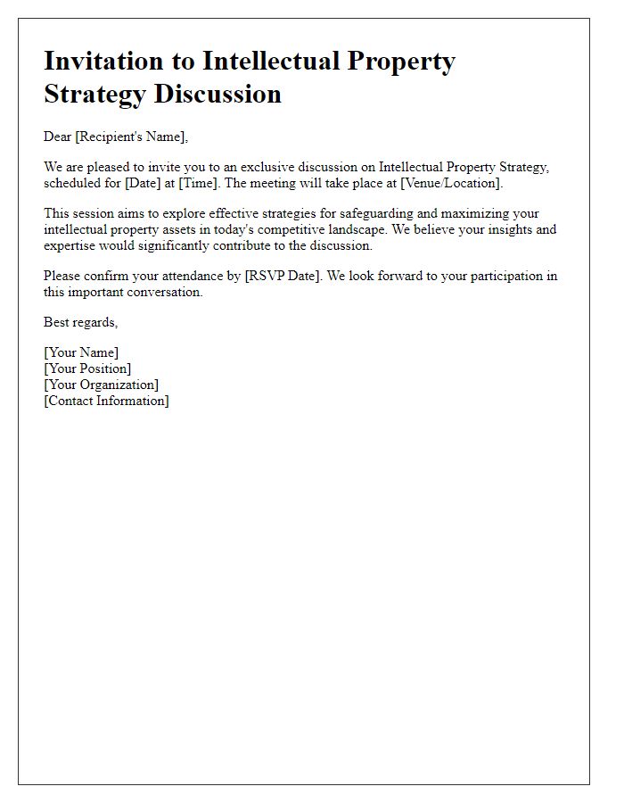 Letter template of invitation for an intellectual property strategy discussion