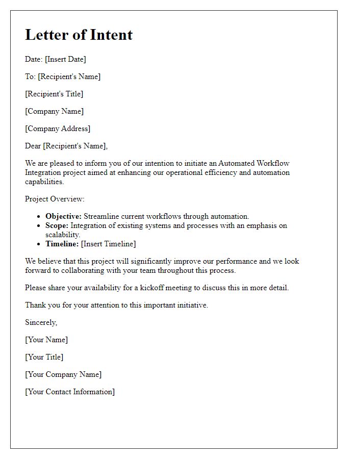 Letter template of automated workflow integration project