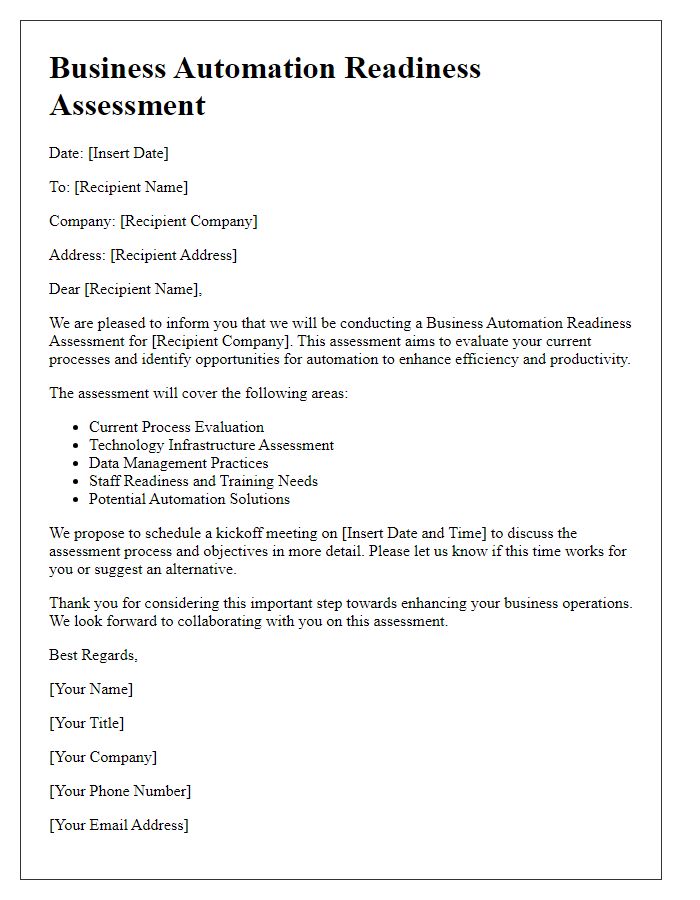 Letter template of business automation readiness assessment