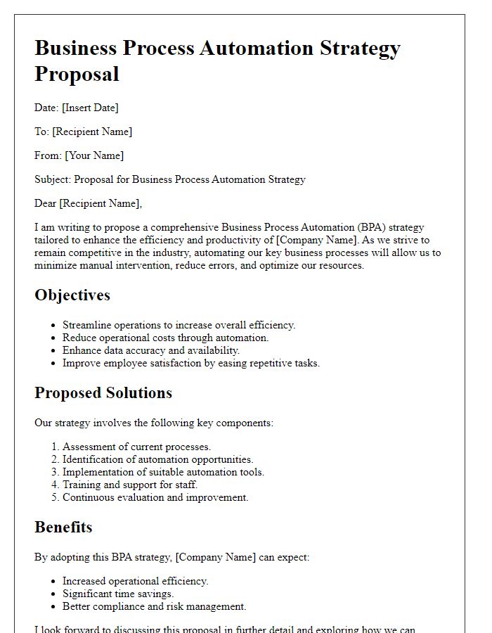 Letter template of business process automation strategy proposal