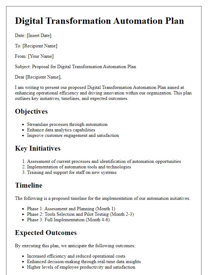 Letter template of digital transformation automation plan