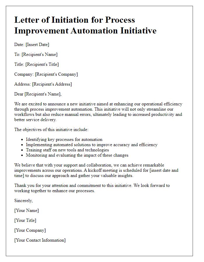 Letter template of process improvement automation initiative