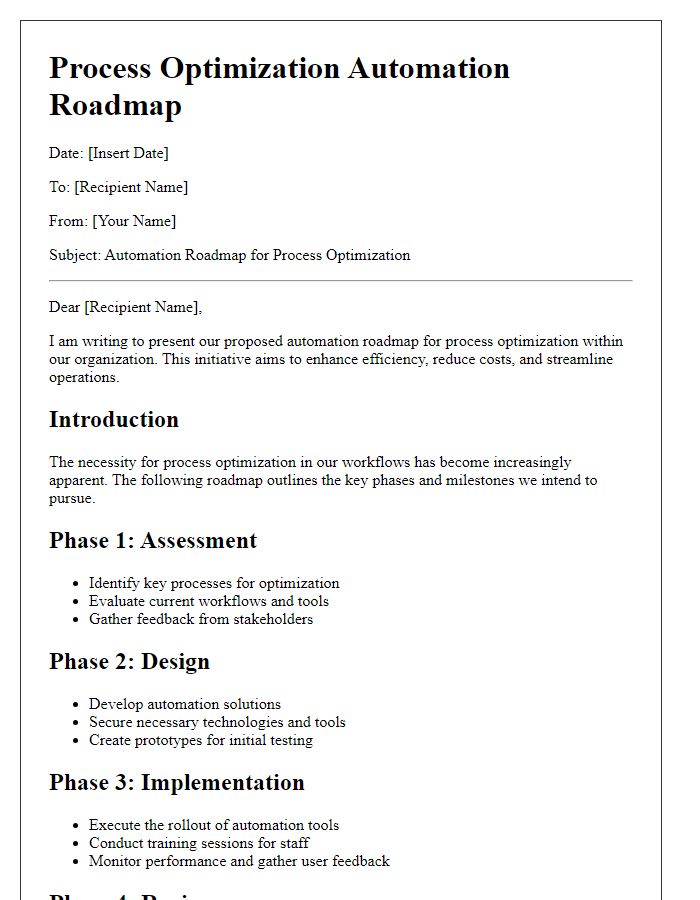 Letter template of process optimization automation roadmap