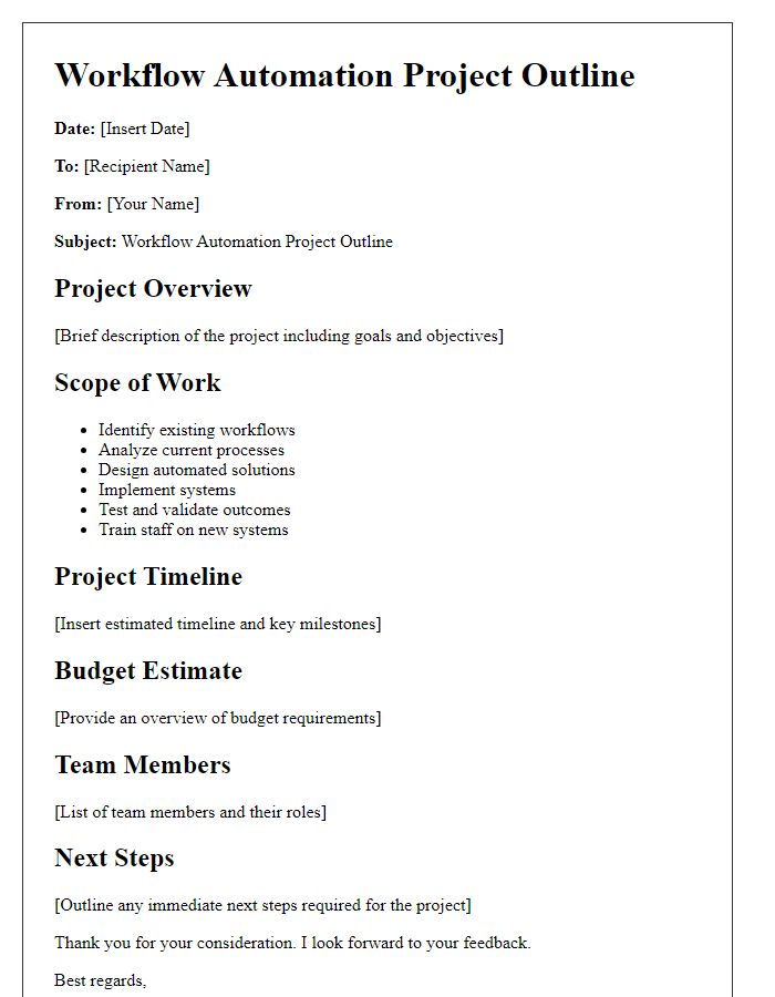 Letter template of workflow automation project outline