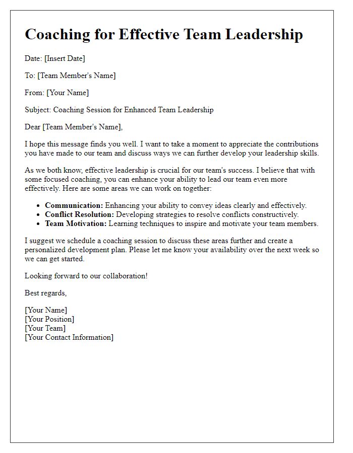 Letter template of coaching for effective team leadership