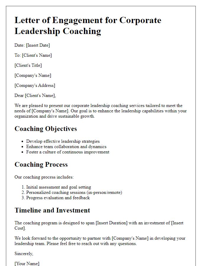 Letter template of corporate leadership coaching services