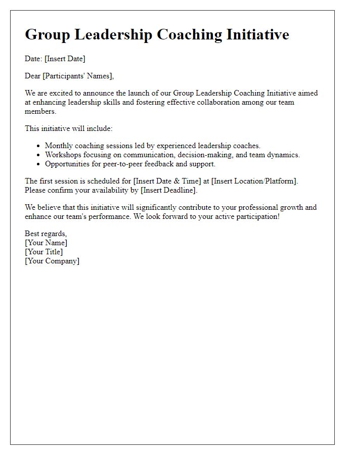 Letter template of group leadership coaching initiative