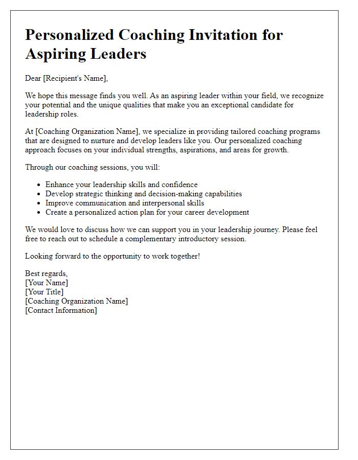 Letter template of personalized coaching for aspiring leaders