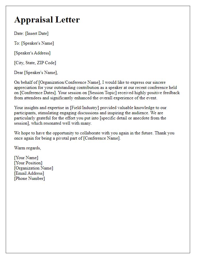 Letter template of appraisal for a conference speaker