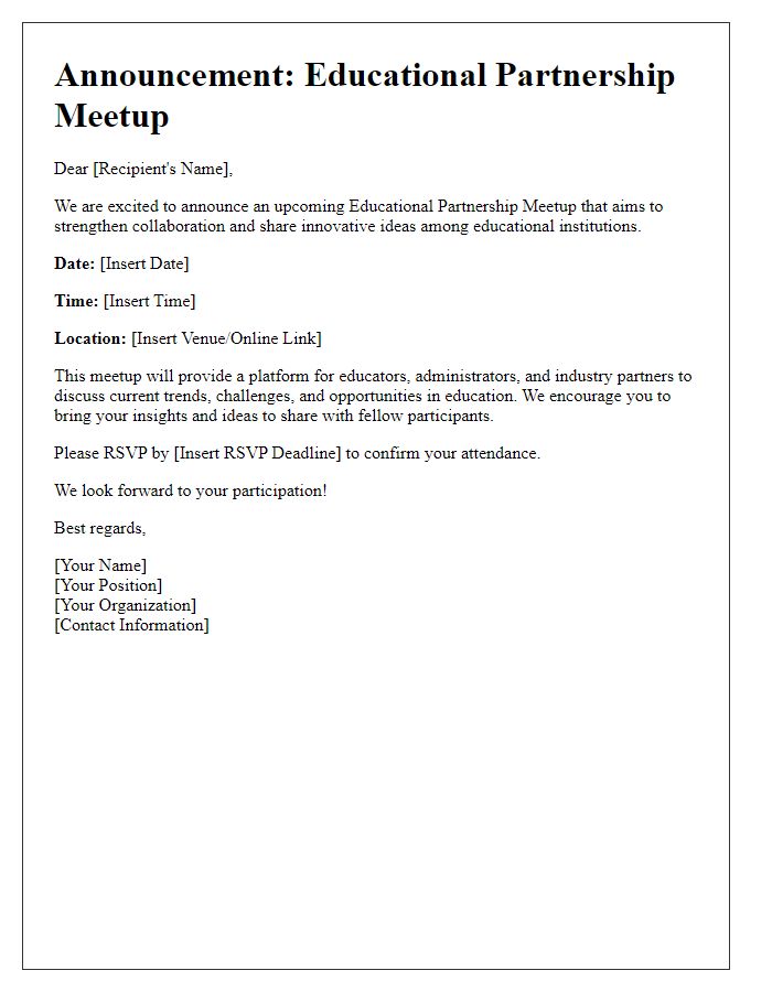 Letter template of announcement for educational partnership meetup