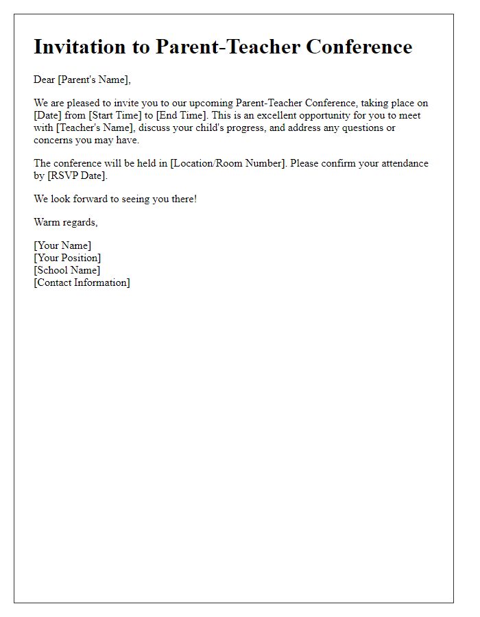 Letter template of invitation for parent-teacher conference