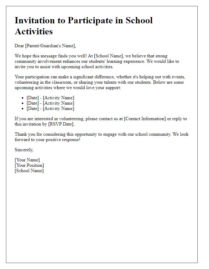 Letter template of invitation to help with school activities