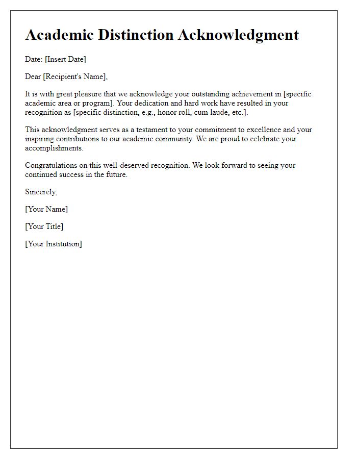 Letter template of academic distinction acknowledgment