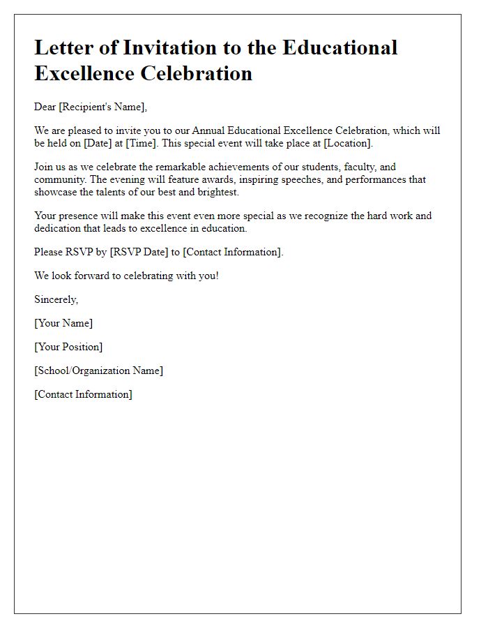 Letter template of educational excellence celebration