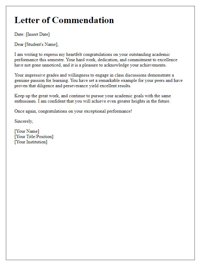 Letter template of outstanding academic performance praise