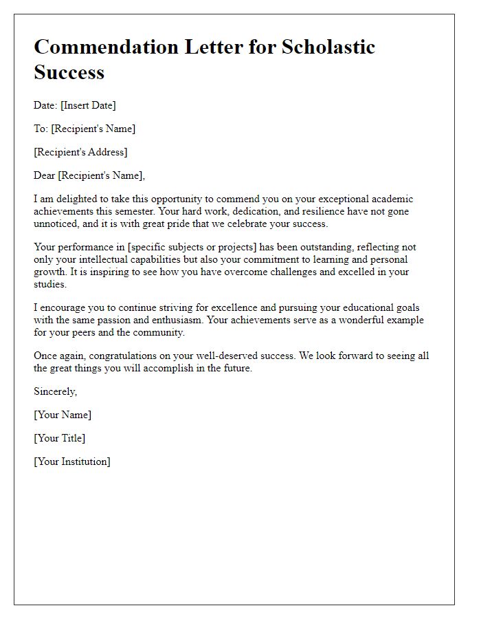 Letter template of scholastic success commendation