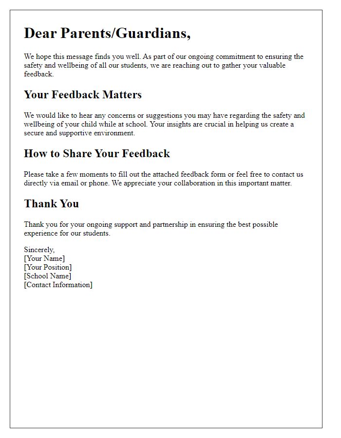 Letter template of Parent Feedback Request for Safety and Wellbeing Concerns