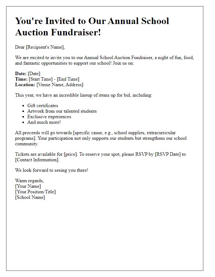 Letter template of school auction fundraiser invitation