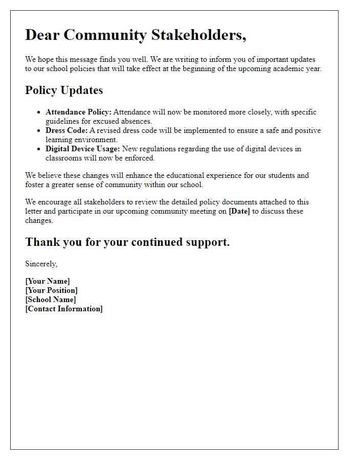 Letter template of school policy update for community stakeholders.