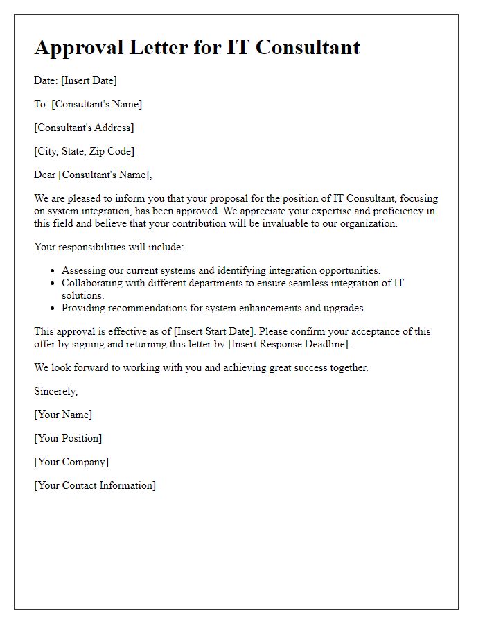 Letter template of approval for an IT consultant proficient in system integration.