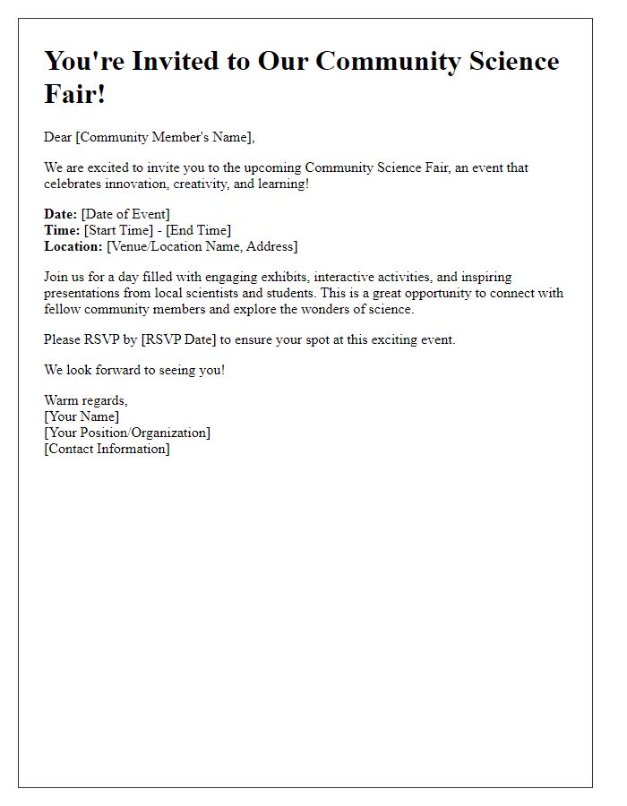 Letter template of engagement invitation for community science fair