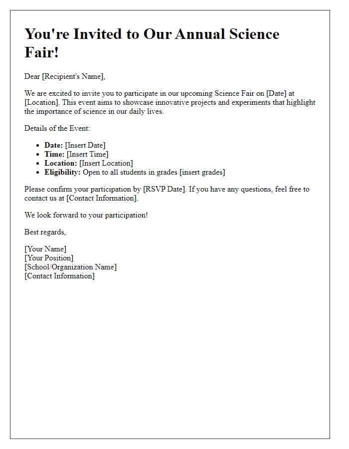 Letter template of invitation to join science fair